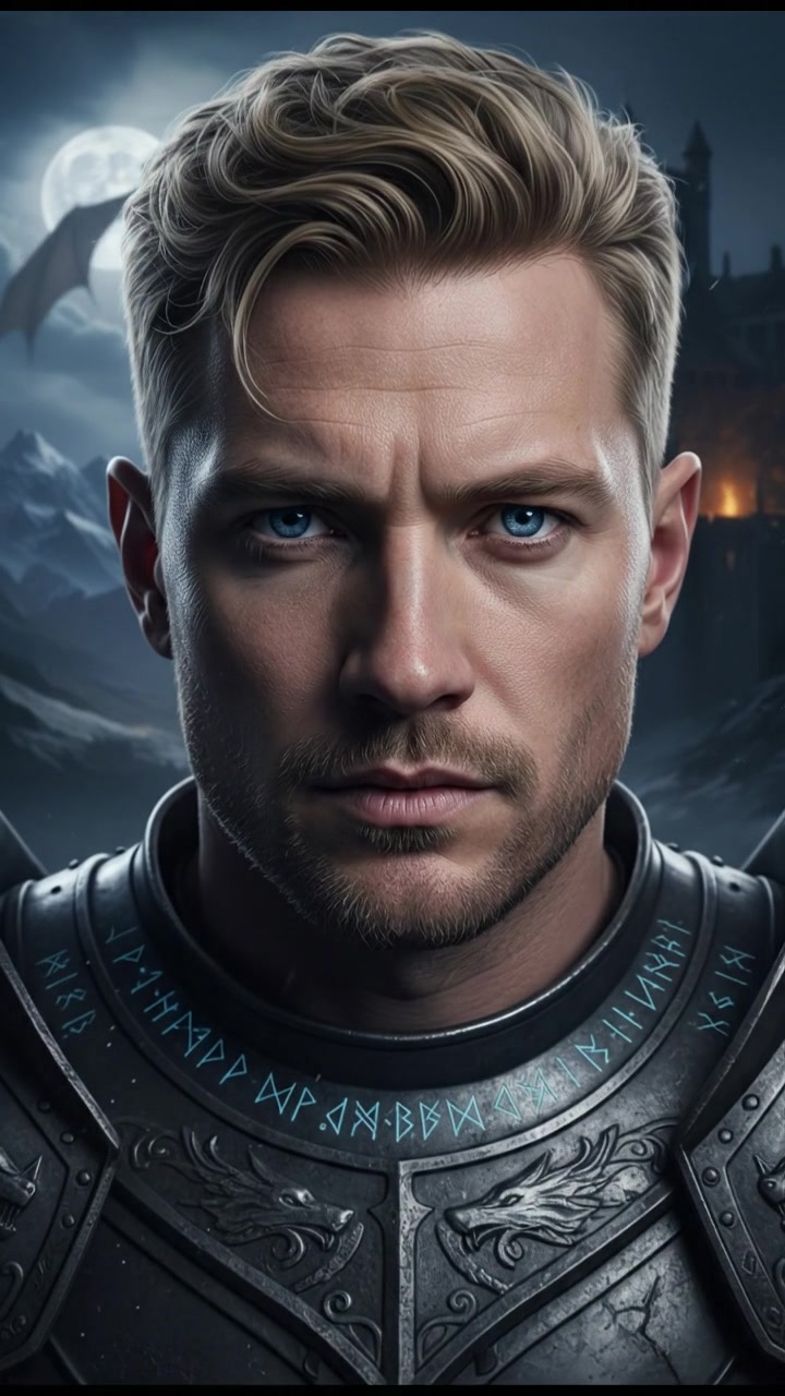 A close-up of Ryan's intense blue eyes focused ahead, displaying determination and strength.