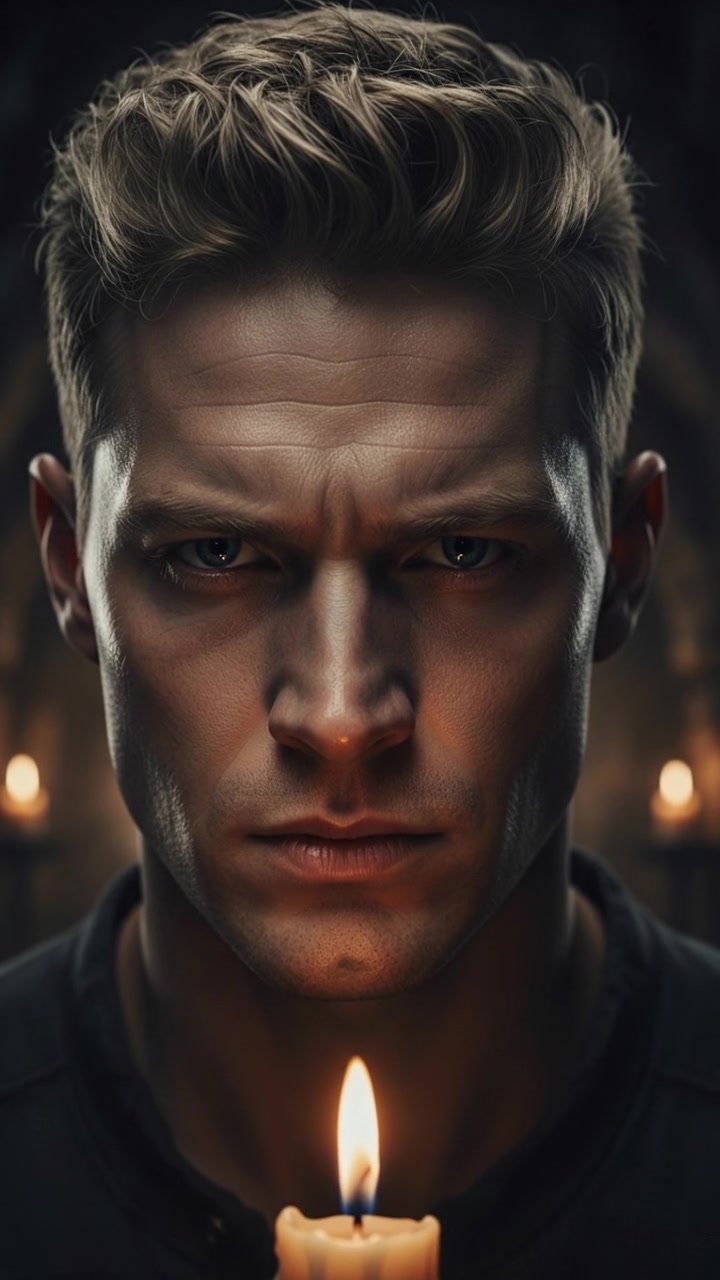 A close-up of Ryan's face, showing intensity and focus.