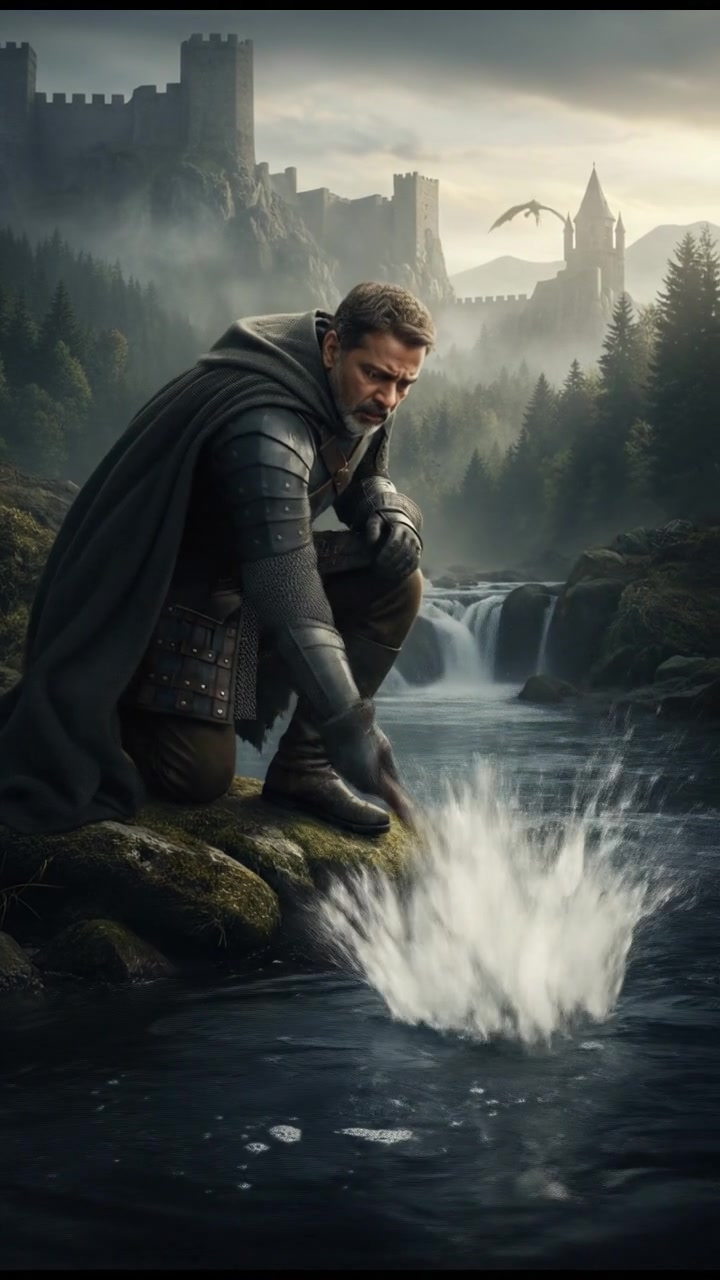 Raj's axe slipping from his hands, falling into the river with splashes.