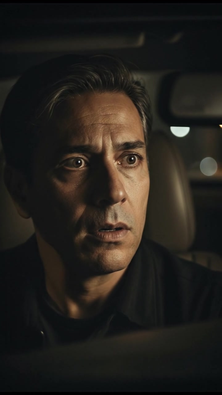 Close-up of Omar's anxious face as he glances nervously at the rearview mirror.