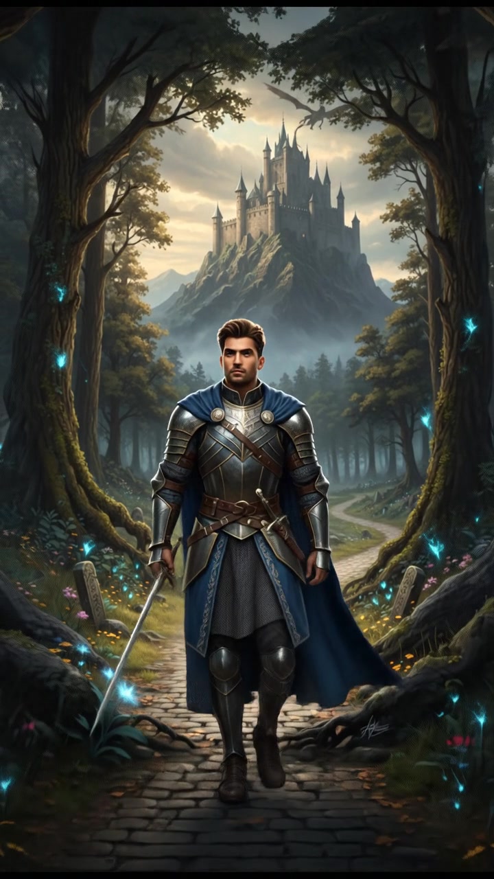 A winding road surrounded by trees, with Arjun walking along it, looking determined.