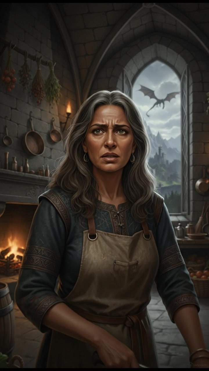 Asha stands in the kitchen, looking worried as she prepares food.