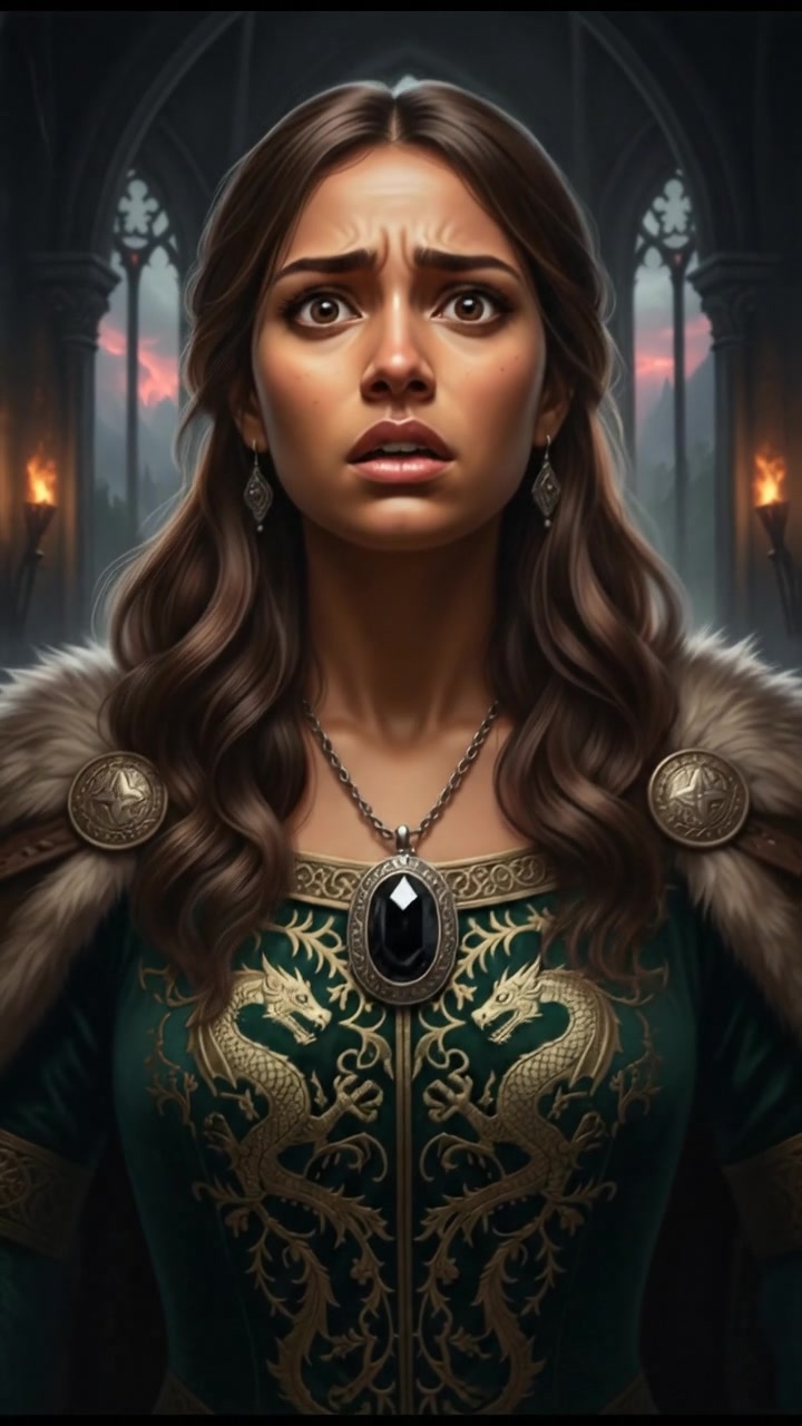 A close-up of Priya looking anxious, her eyes wide with fear.