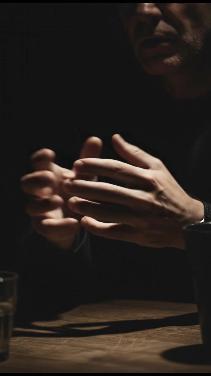 A close-up of Mark's hands as he gestures while speaking.