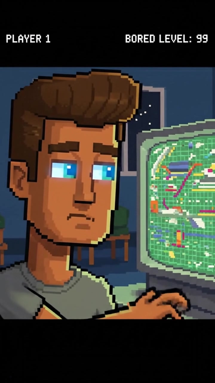 Close-up of Arjun, with a bored expression, looking at the computer screen.