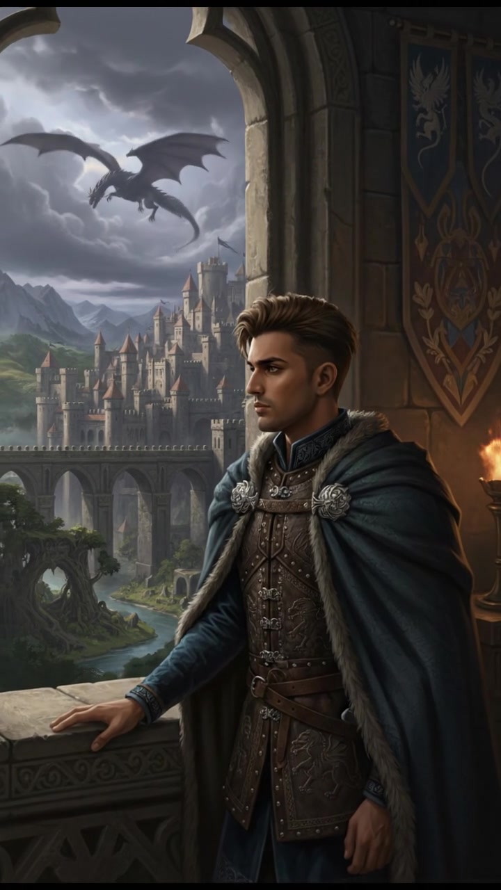 Arjun standing by a window, looking out thoughtfully, with a cityscape in the background.