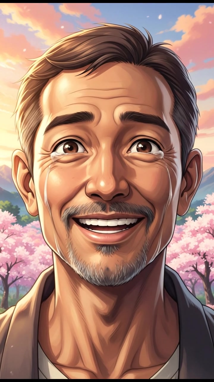 A close-up of Raj's face as he smiles, with a feeling of hope and resilience.