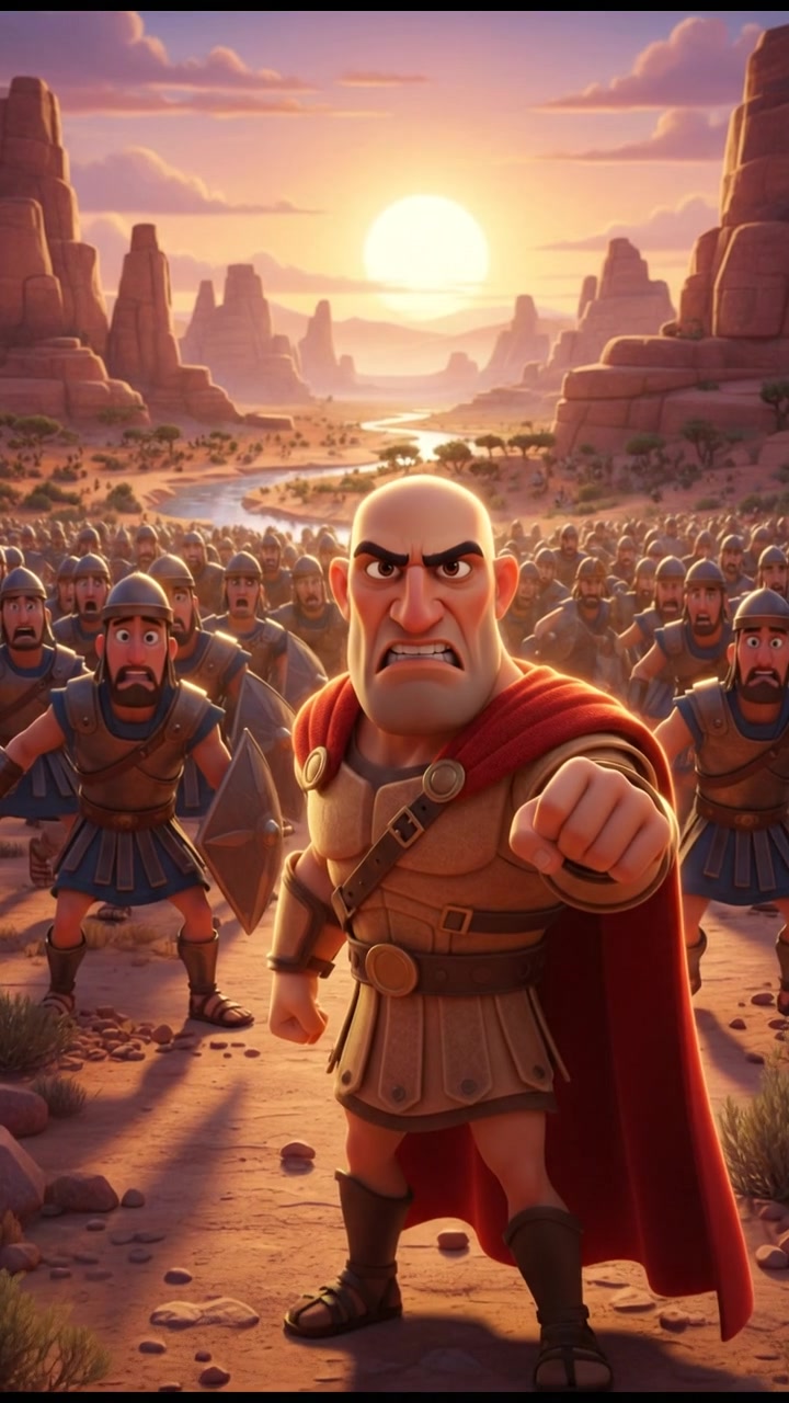Carlos stands in the foreground, his fierce expression intimidating the Israelite army.