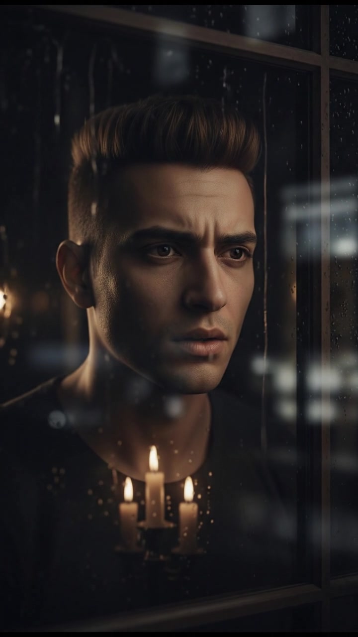 A close-up of Amir's face, showing concern as she gazes out of the window.