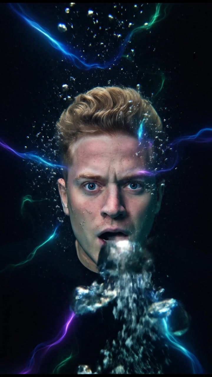A close-up of Ryan’s face underwater, showing panic and determination.