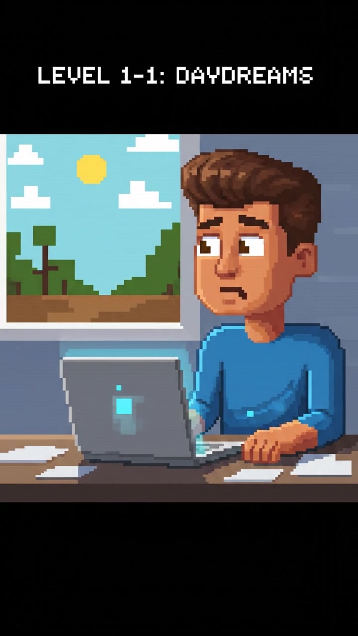 Arjun sitting at a desk with papers and a laptop, looking worried as he gazes out of the window.