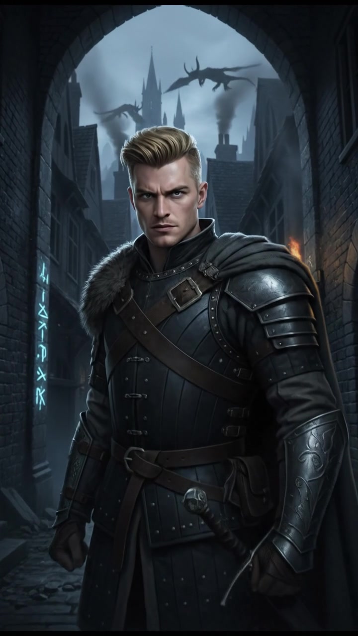 Ryan stands in a dimly lit alley, his expression tense, with shadows looming around him.