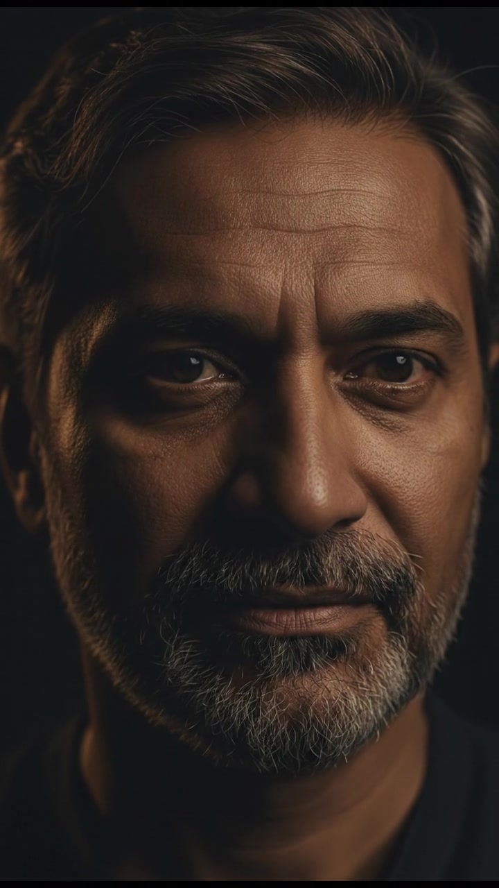 A close-up of the Raj's eyes, appearing enigmatic as he speaks.