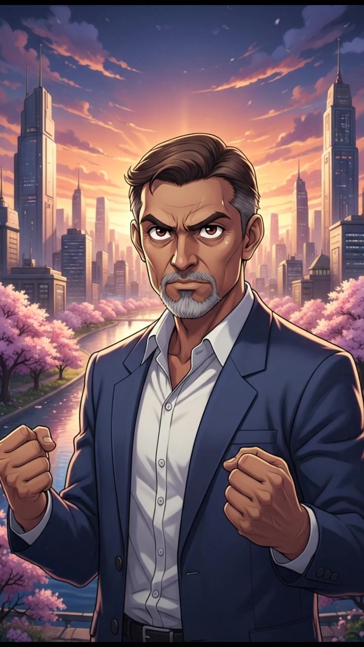 Raj responding with clenched fists, a serious expression on his face.