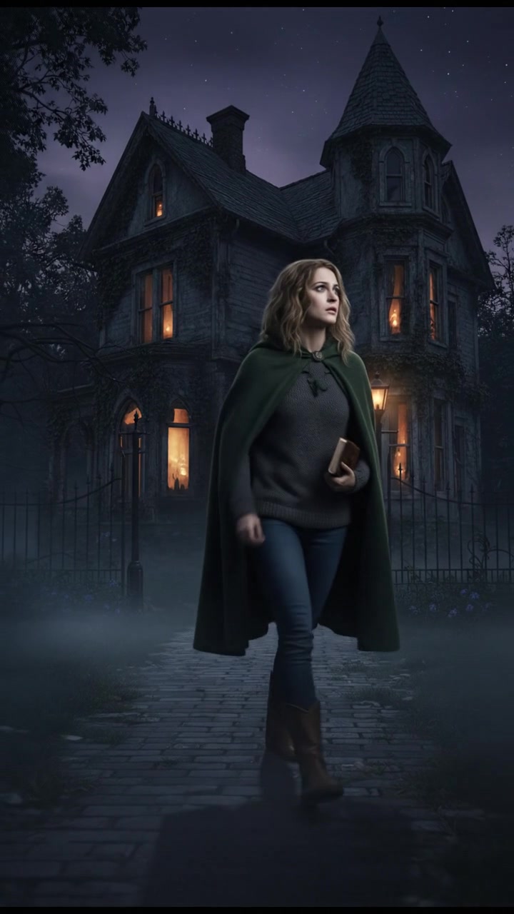 Ashley looking hesitant as she glances at the house, a sense of unease on her face.