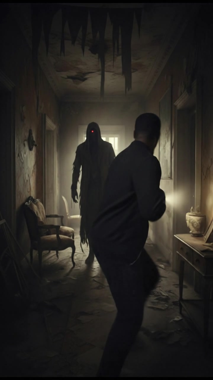 Isaiah turning back in fright, his flashlight illuminating the darkness behind him.