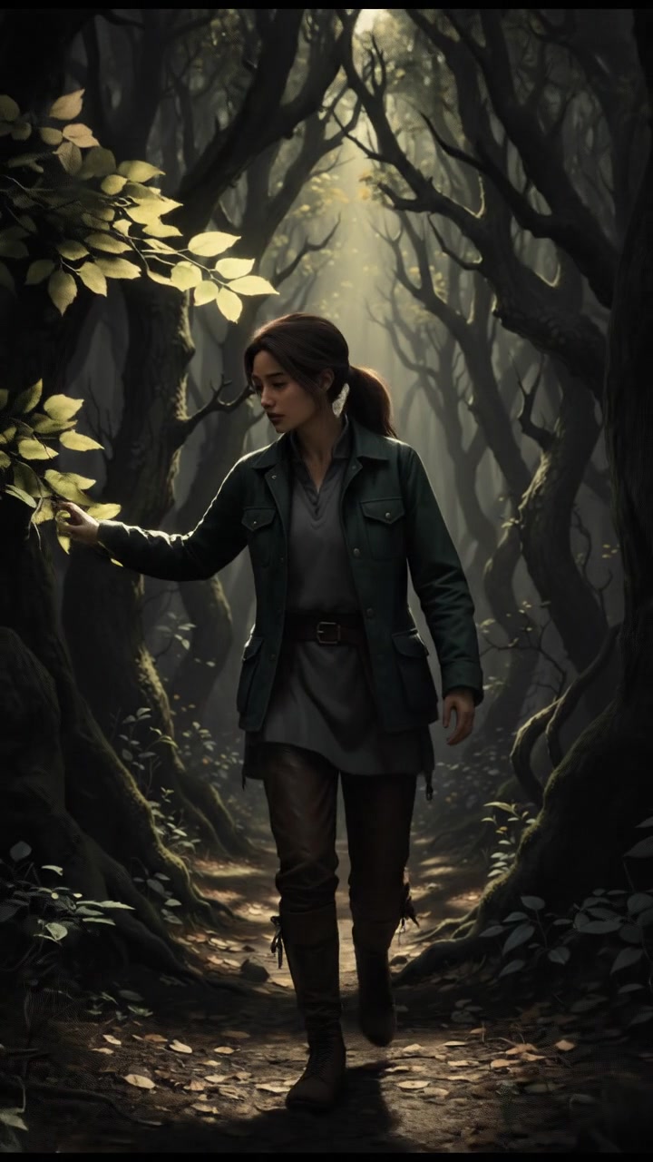 Mei wandering through the forest, looking curious and exploring her surroundings.