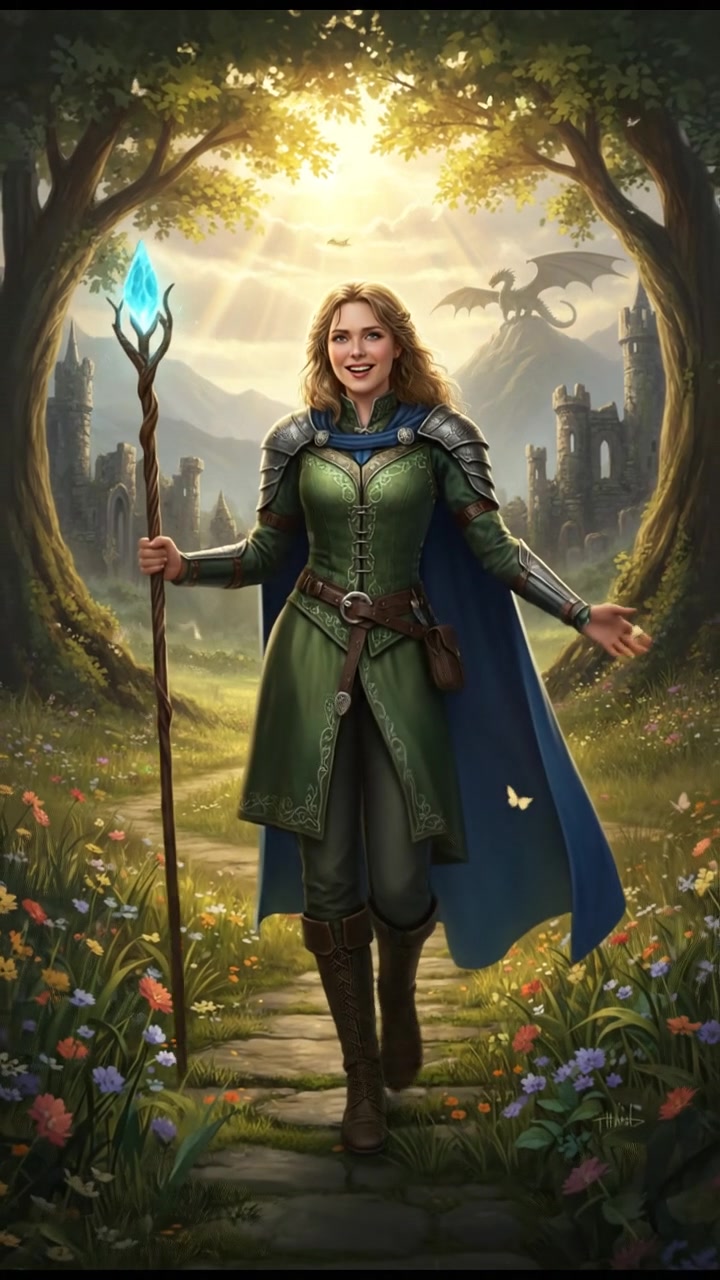 Ashley standing confidently in a sunlit park, looking inspired and cheerful.