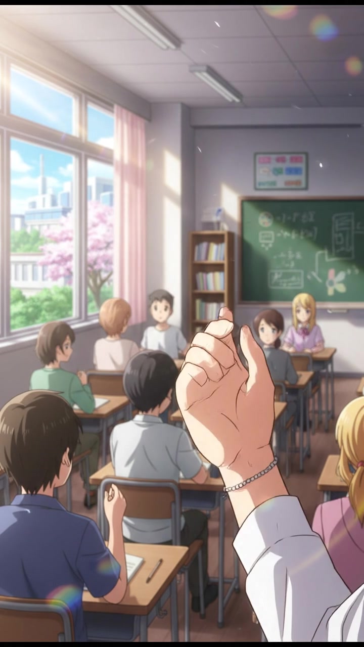 A close-up of Priya's hand gesturing as she speaks to the class.