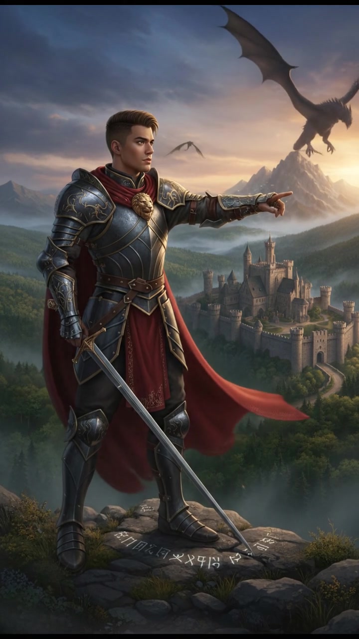 Amir standing confidently on a hilltop, gazing into the distance, with a sense of determination.