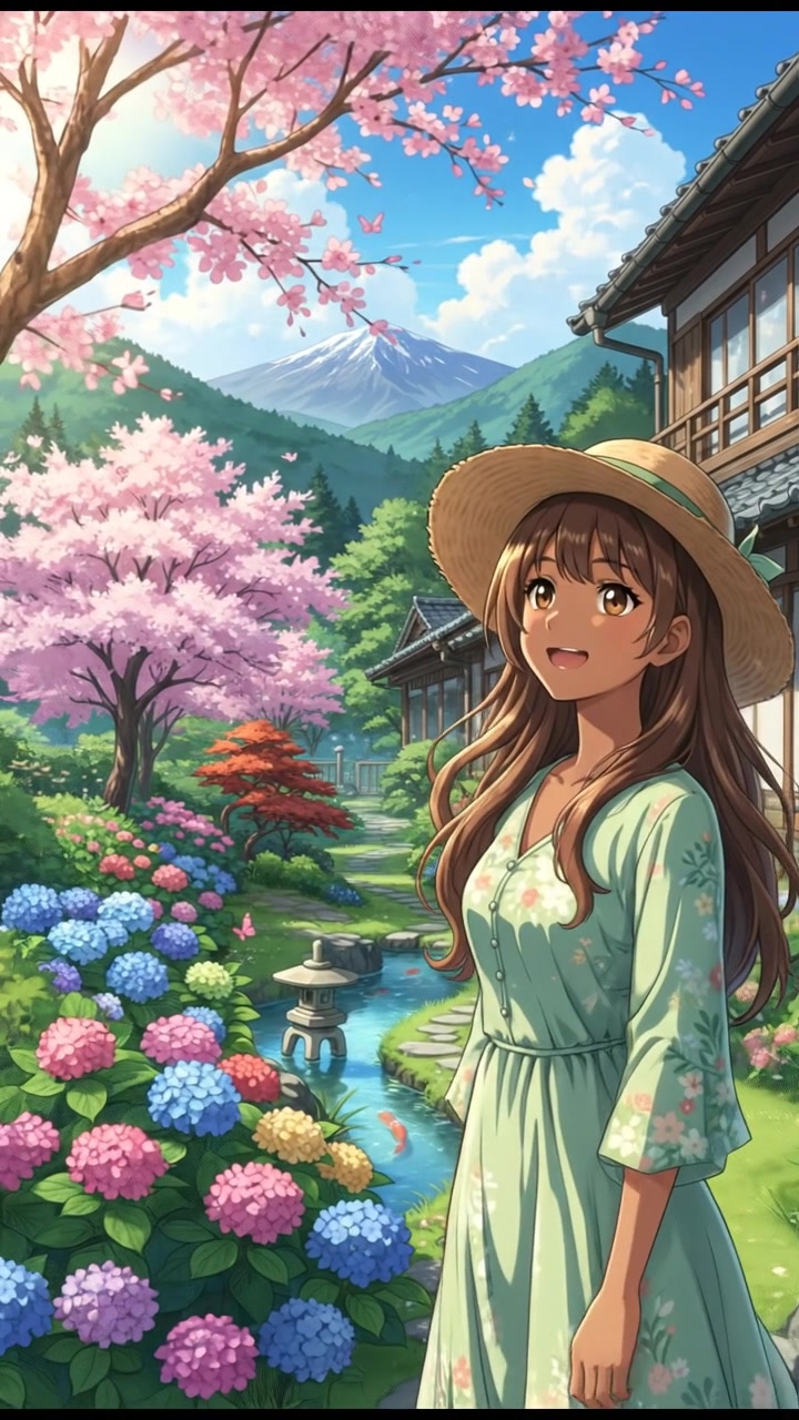 Priya standing outside their home, looking content as she admires her family's garden.