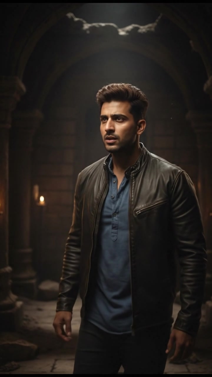 Arjun stands cautiously, looking around the dark surroundings, questioning the mysterious voice.