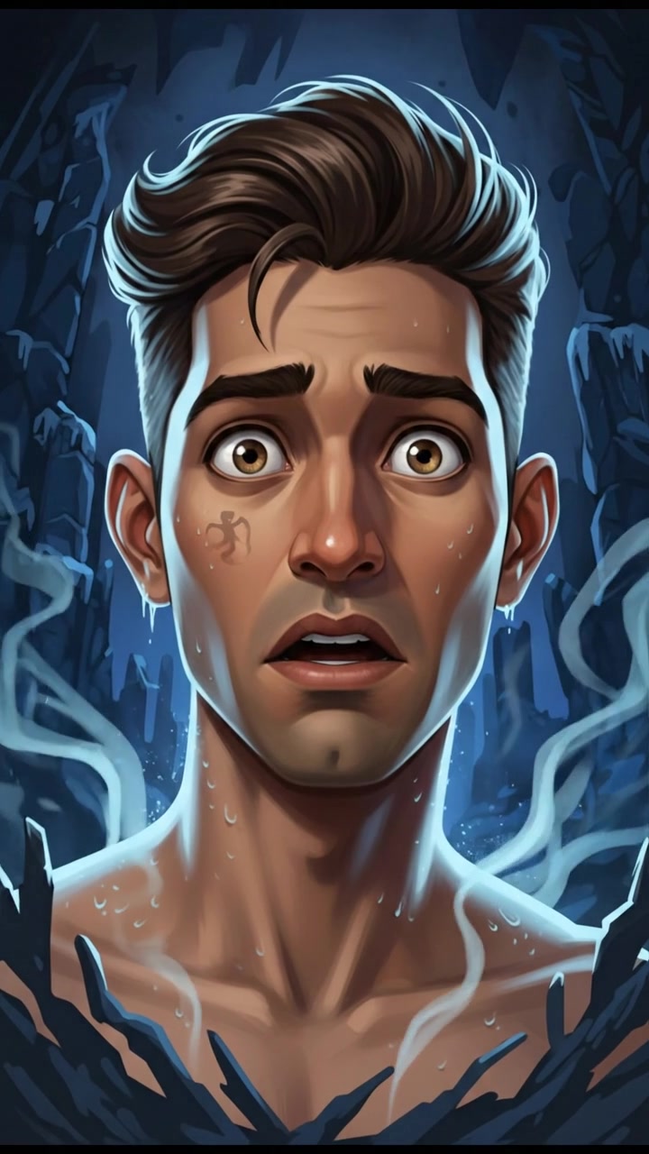 A close-up of Arjun, showing a chill running down your spine and fear in your eyes.