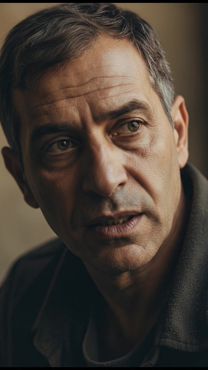 A close-up of Omar's face, with an expression of focus as he contemplates.