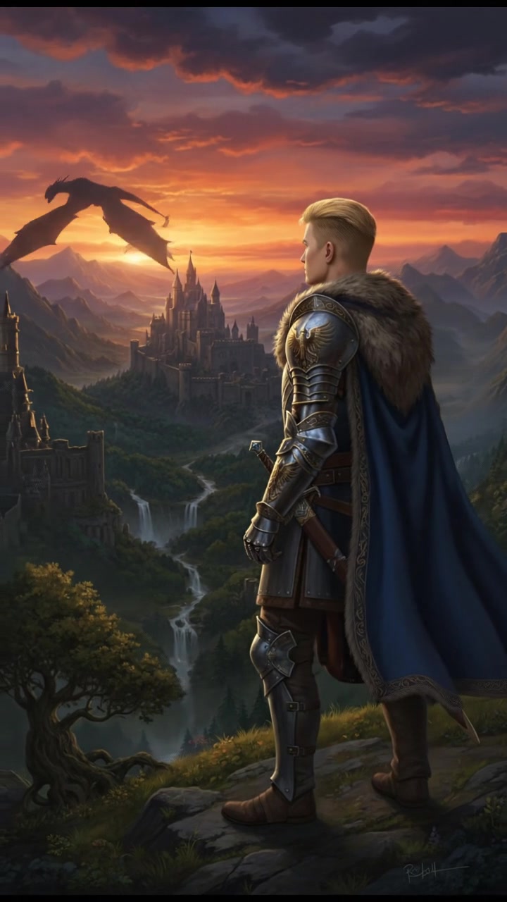 Ryan standing on a hilltop, looking contemplatively at the horizon, with the sunset in the background.