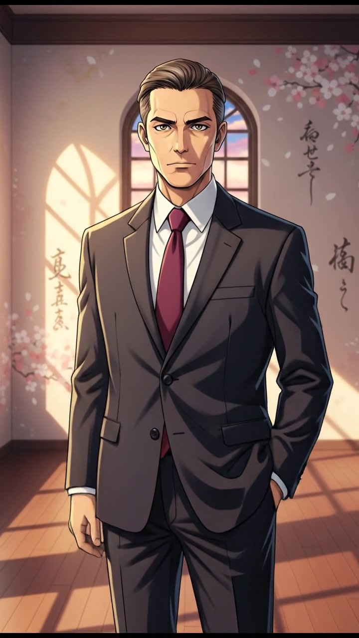 Omar standing confidently with a serious expression, illuminated by soft light in an empty room.