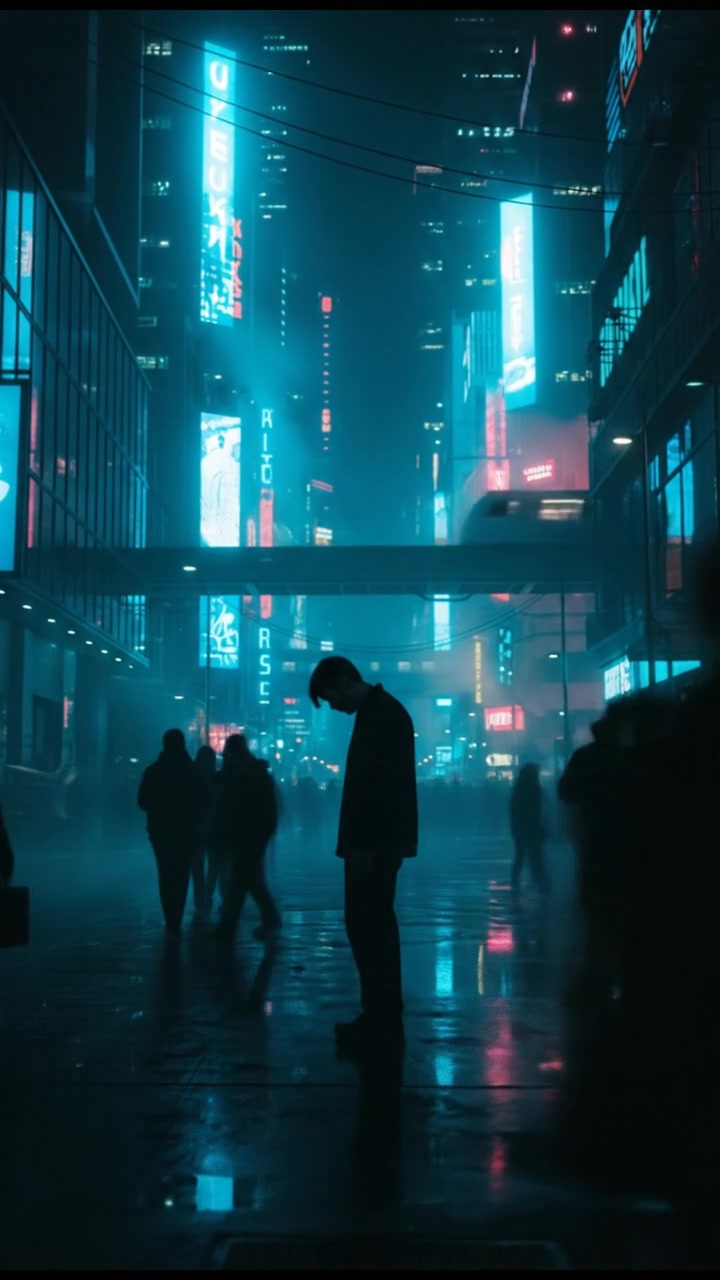 A person standing alone on a busy street, looking overwhelmed by the crowd.