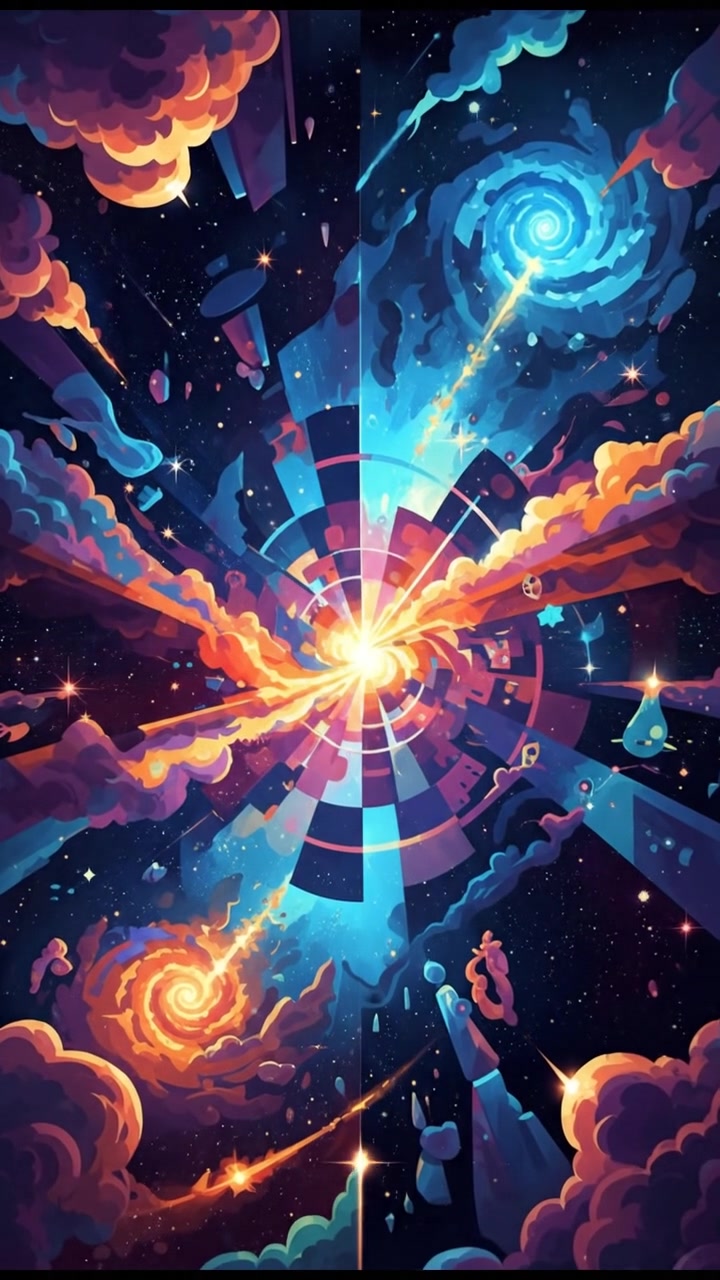 A vast cosmos filled with an array of colorful shapes and stars, suggesting infinite possibilities.