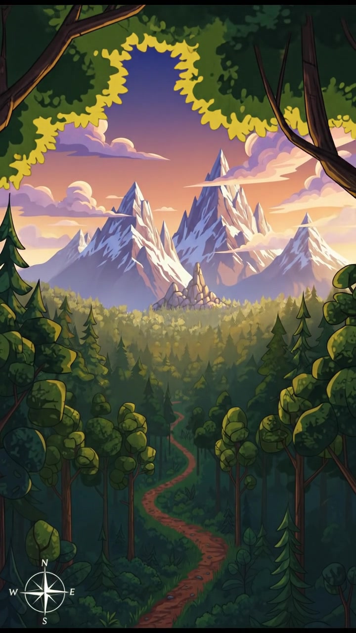 A scenic view of a lush forest with mountains in the background, symbolizing adventure.