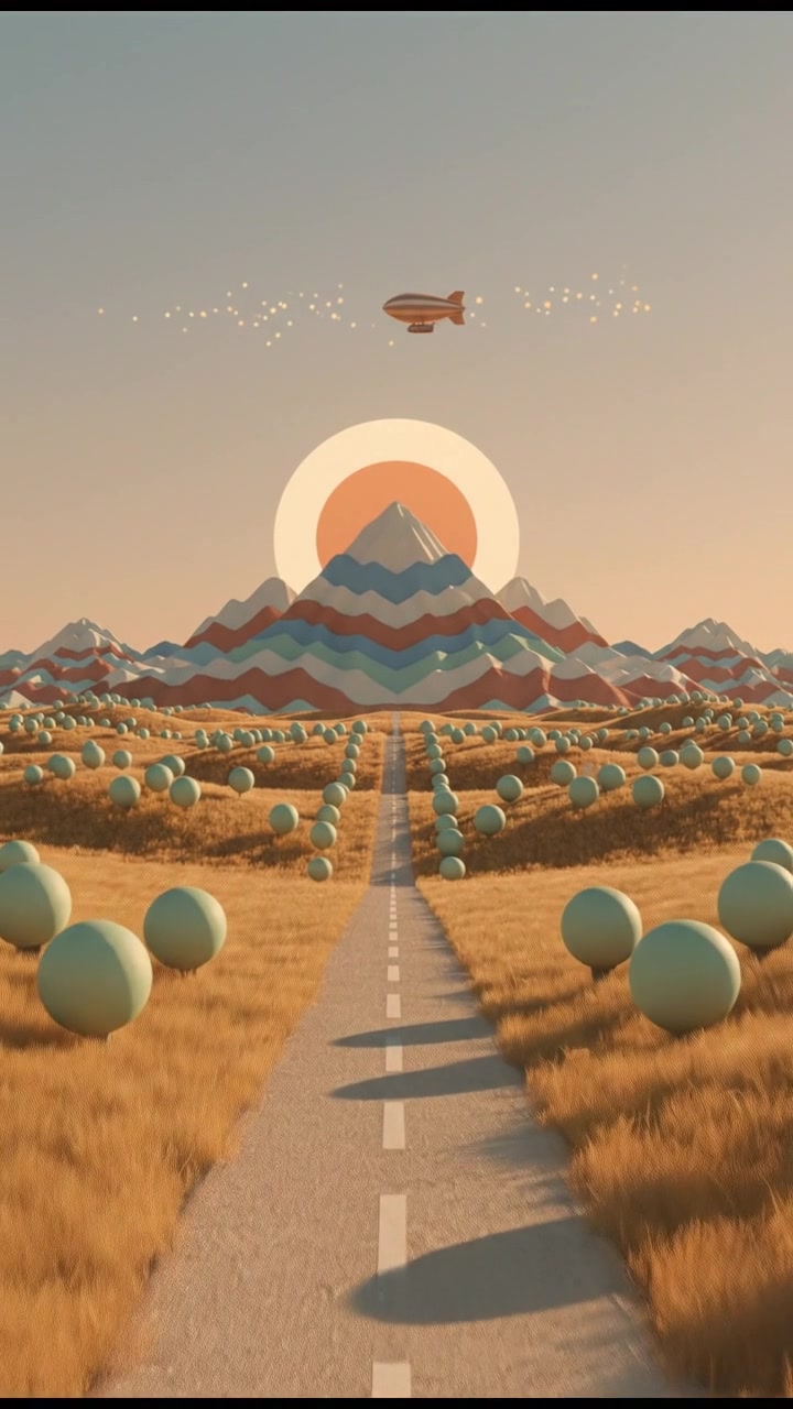 A vast landscape representing opportunity, with mountains and a setting sun in the distance.