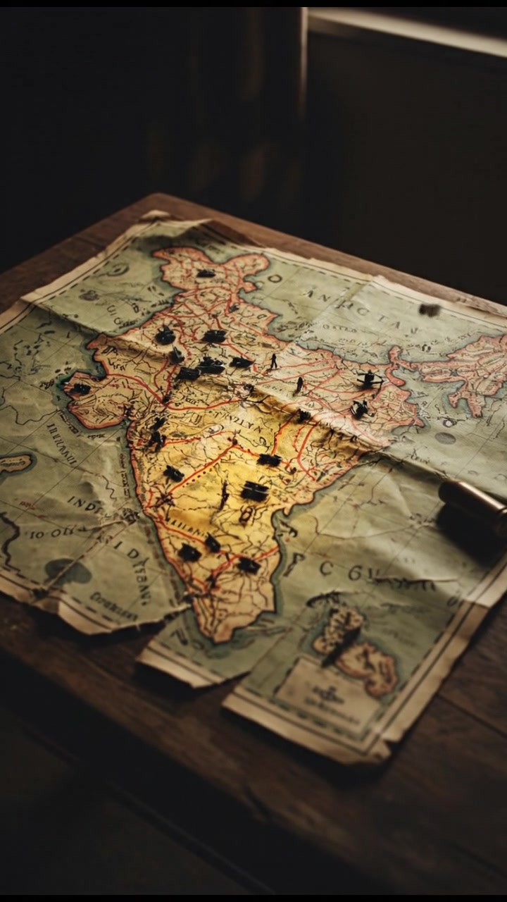 A map showing the border between India and Pakistan, marked with military positions and conflict zones.
