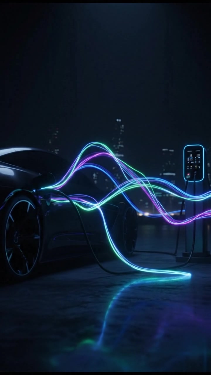 An electric car charging at a modern charging station, emphasizing the transition to electric vehicles.