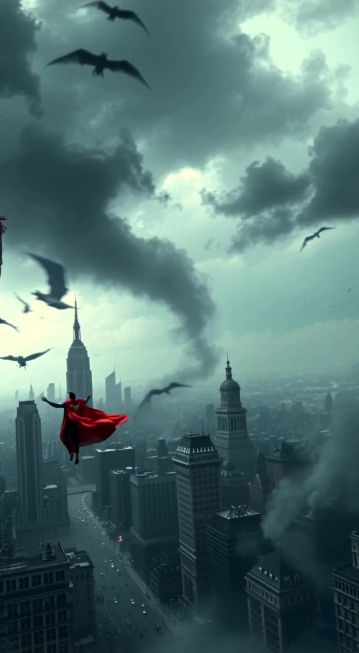 Dust gently rises as buildings subtly sway in a bustling metropolis cityscape, alive with movement and energy.