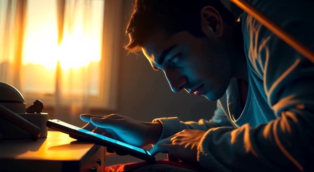 A close-up of the Young Man's phone ringing on a table, with a window in the background showing sunlight.