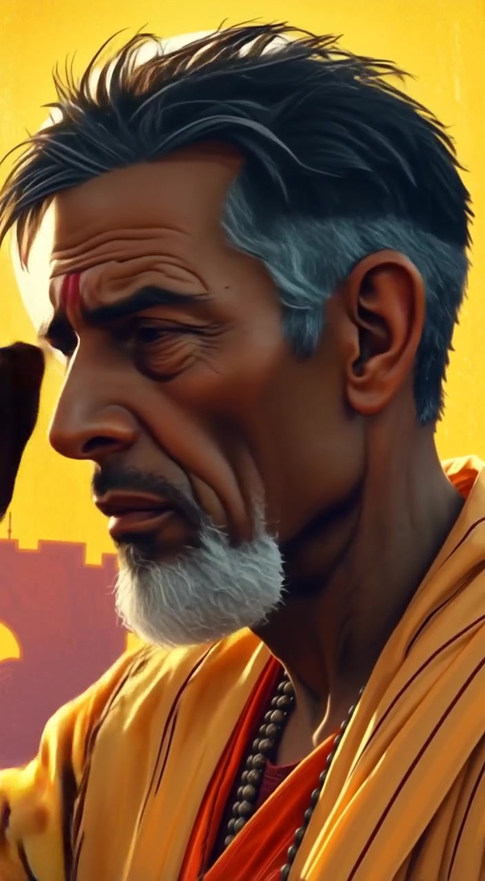 The man wipes sweat from his brow, glancing anxiously at the horizon under the shimmering, blinding sunlight.
