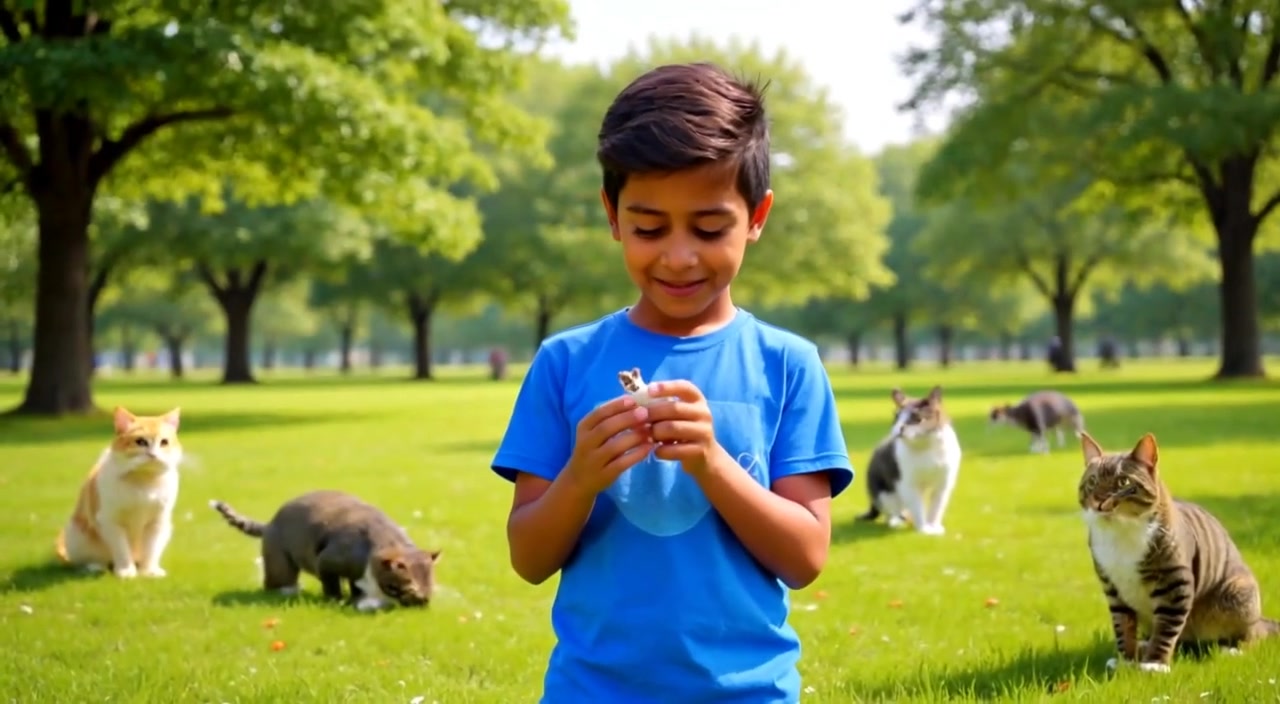 The boy gently examines the old toy, his eyes sparkling with curiosity among the cluttered room of artifacts.