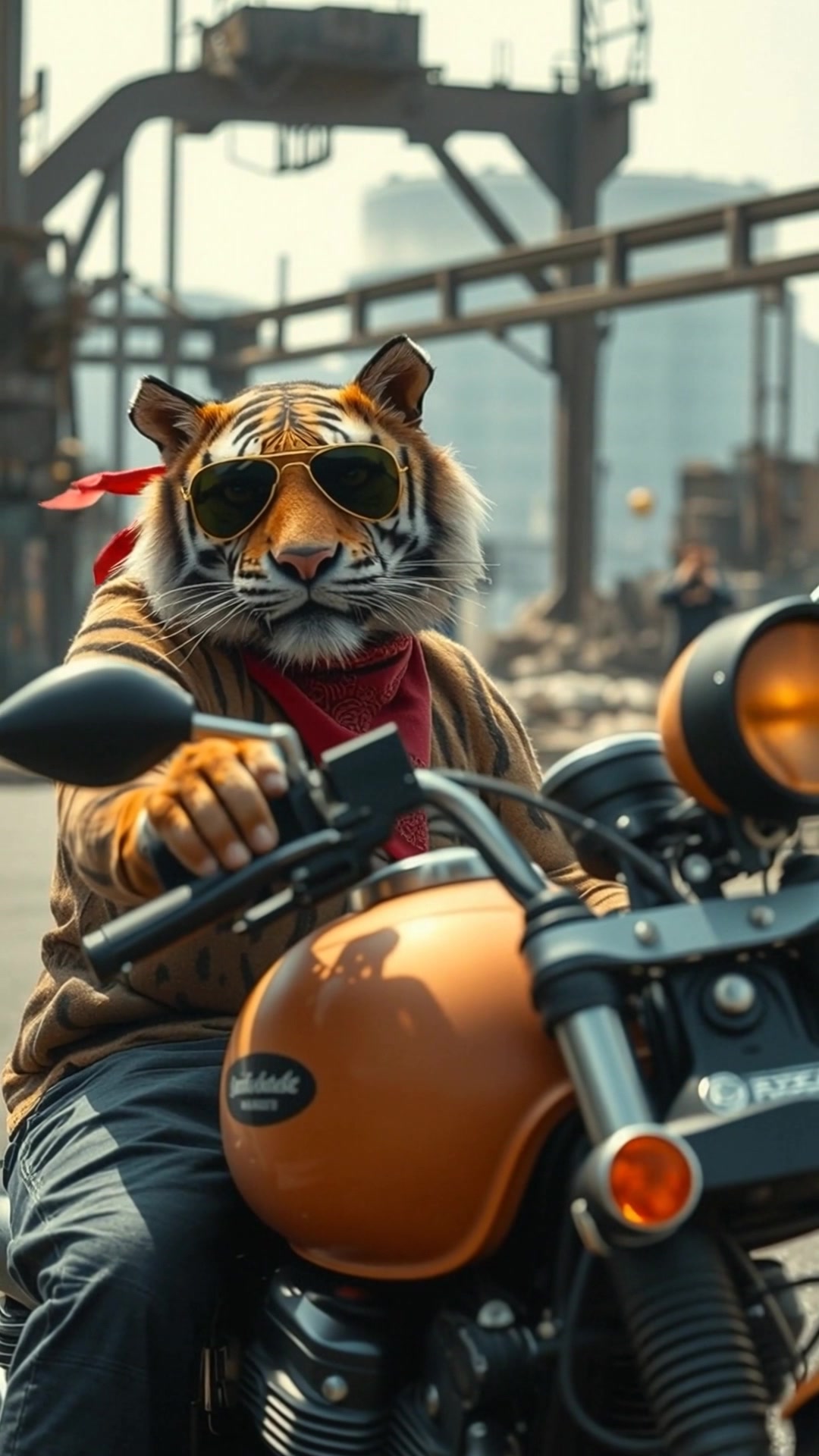 Motorcycle Stunts of the Humanoid Tiger