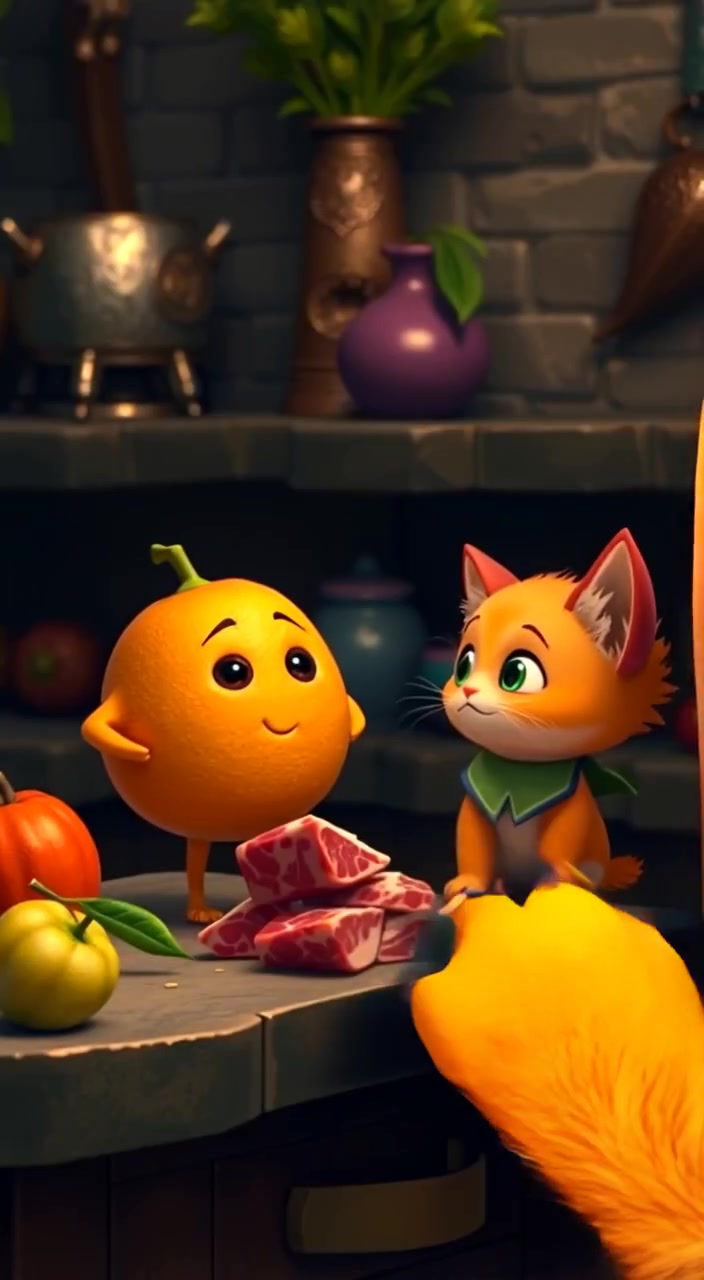 An Orange Prepares Meat Stack for Her Orange Kitten