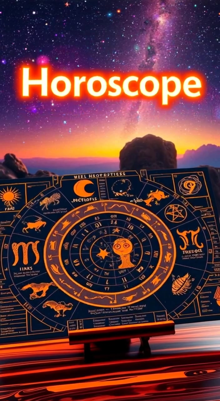 The camera gently pans over a detailed horoscope chart on a wooden table, showcasing astrological symbols and star patterns.