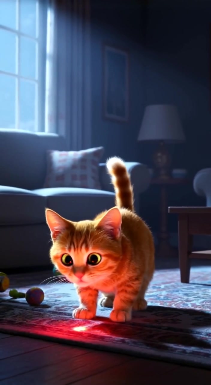 A Cat's Regal Night of Laser Chasing