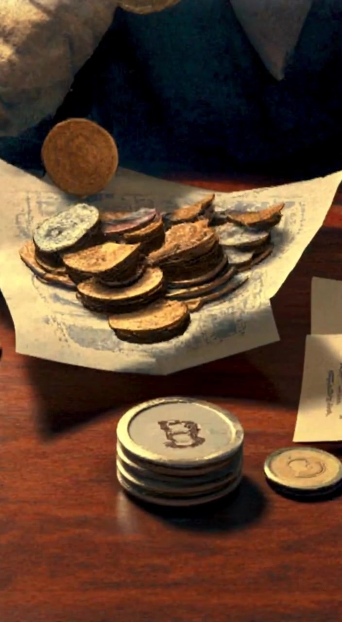 A hand slowly pushes aside scattered papers on the desk, revealing a hidden, glowing light underneath.